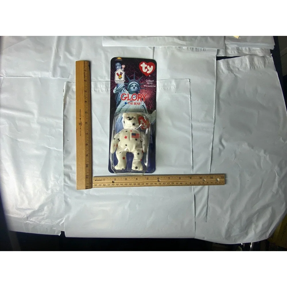 Ty Beanie Baby Glory The Bear Patriotic USA Flag Stars Red White Blue